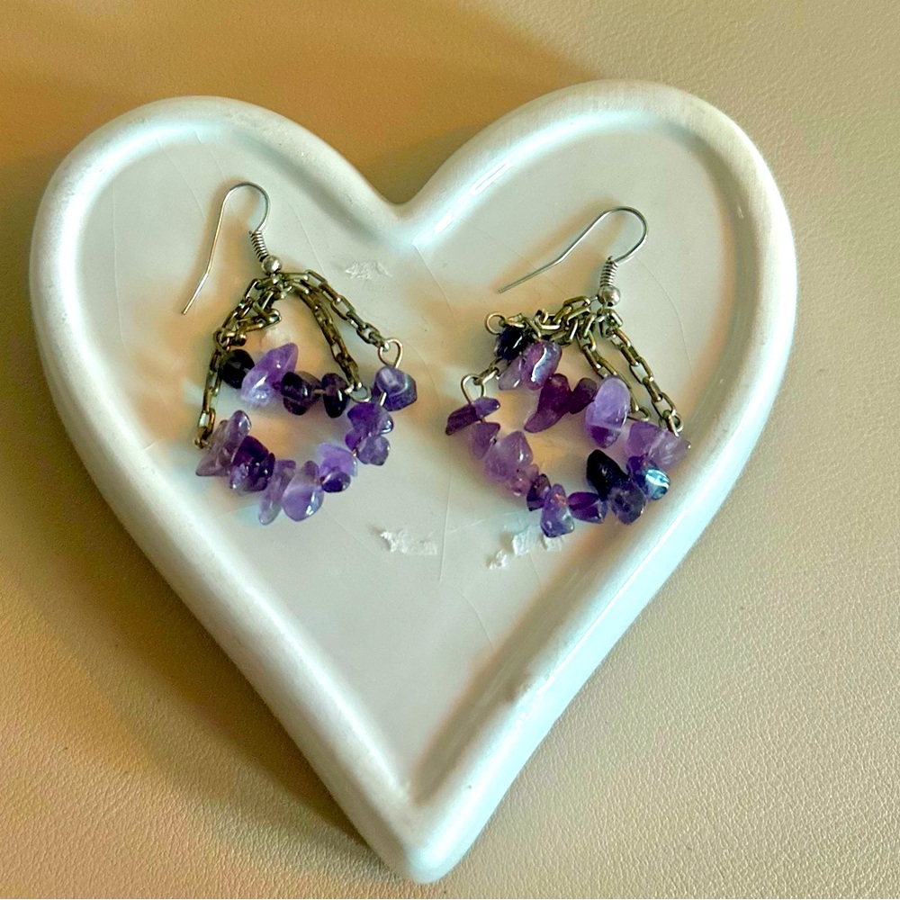 Amethyst Stone Dangle Earrings - image 1